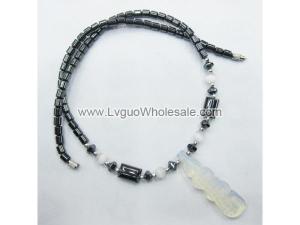 Black Hematite Beads Necklace with Alligator Pendant